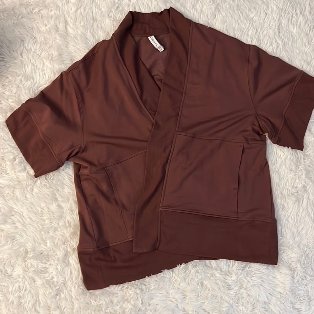 Athleta Womens L/XL Short Sleeved Wrap Sweater